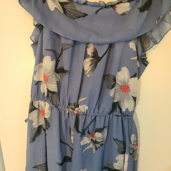Hint of Blush Long Maxi Flutter Dress Size Large Magnolia Floral Blue High Low - Picture 7 of 16